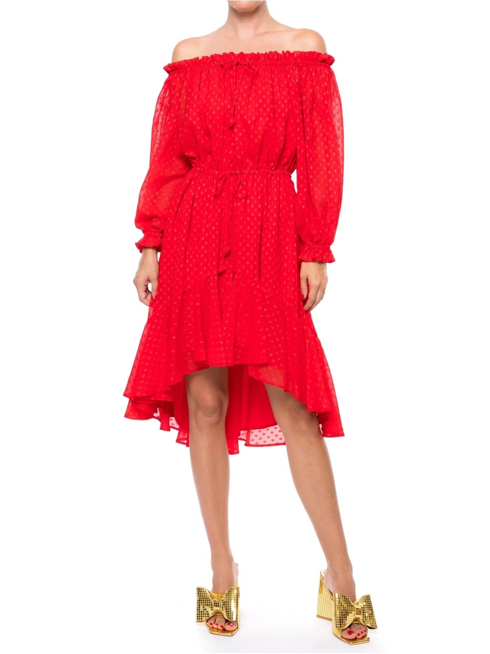 NEW Meghan Fabulous Keiko Swiss Dot Midi Dress Sizes XL XXXL Cherry Red Chiffon